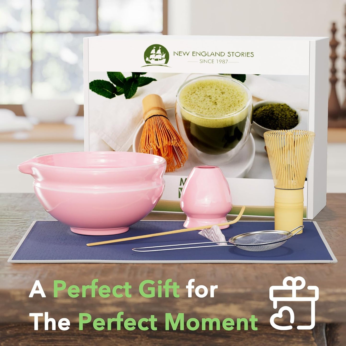 Matcha Whisk Set, Perfect Matcha Kit for Matcha Lovers Includes Ceramic Bowl, Bamboo Whisk, Holder, Scoop, Sifter & Cloth - 7 Pcs Matcha Kit