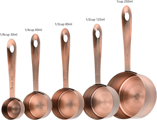 Copper Measuring Cups and Spoons Set, Stainless Steel Measuring Cups and Spoons Set 12, Metal Measuring Cups Set, 5 Measuring Cup Set and 6 Copper Measuring Spoons &Leveler for Kitchen