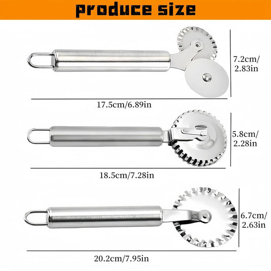 3 PCS Stainless Steel Pastry Wheel Cutter,Ravioli Cutter, Pizza Cutter Wheel, Fluted Pasta Crimping Wheel Dough Crimper Pie Crust Cutter,Ergonomic handle, Easy to use and clean