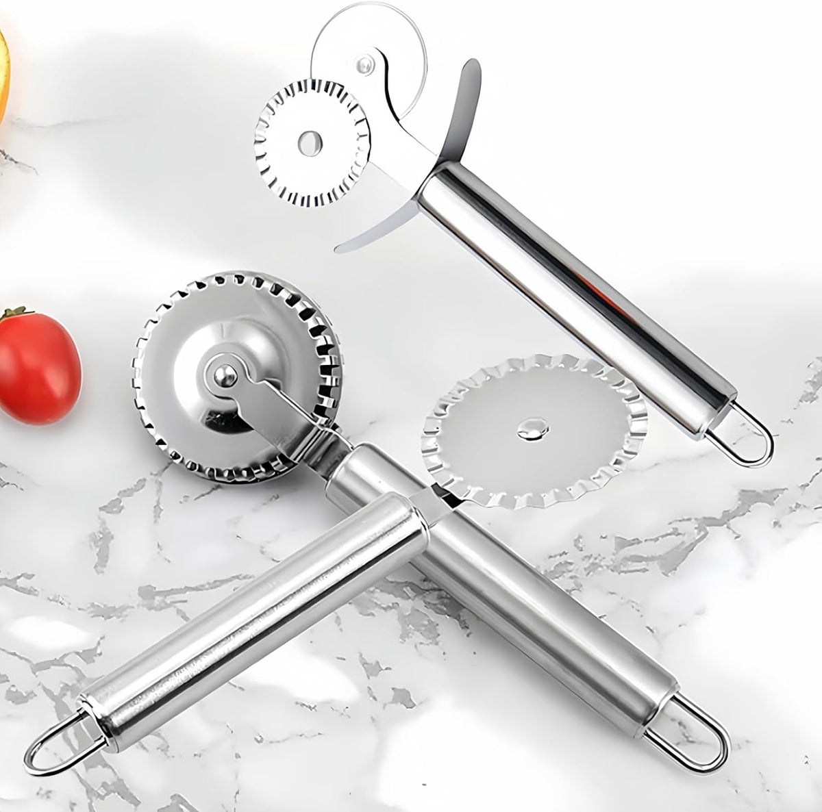 3 PCS Stainless Steel Pastry Wheel Cutter,Ravioli Cutter, Pizza Cutter Wheel, Fluted Pasta Crimping Wheel Dough Crimper Pie Crust Cutter,Ergonomic handle, Easy to use and clean