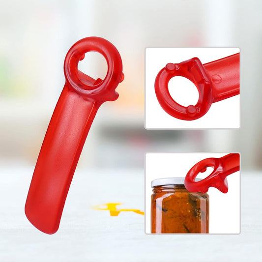 1PCS Plastic Jar Key Opener, Jar Opener for Elderly and Seniors, Red | Easy Grip Jar Lid Opener, Jar Opener for Weak Hands, Senior Kitchen Gadget, Arthritis & Carpal Tunnel Relief Opener