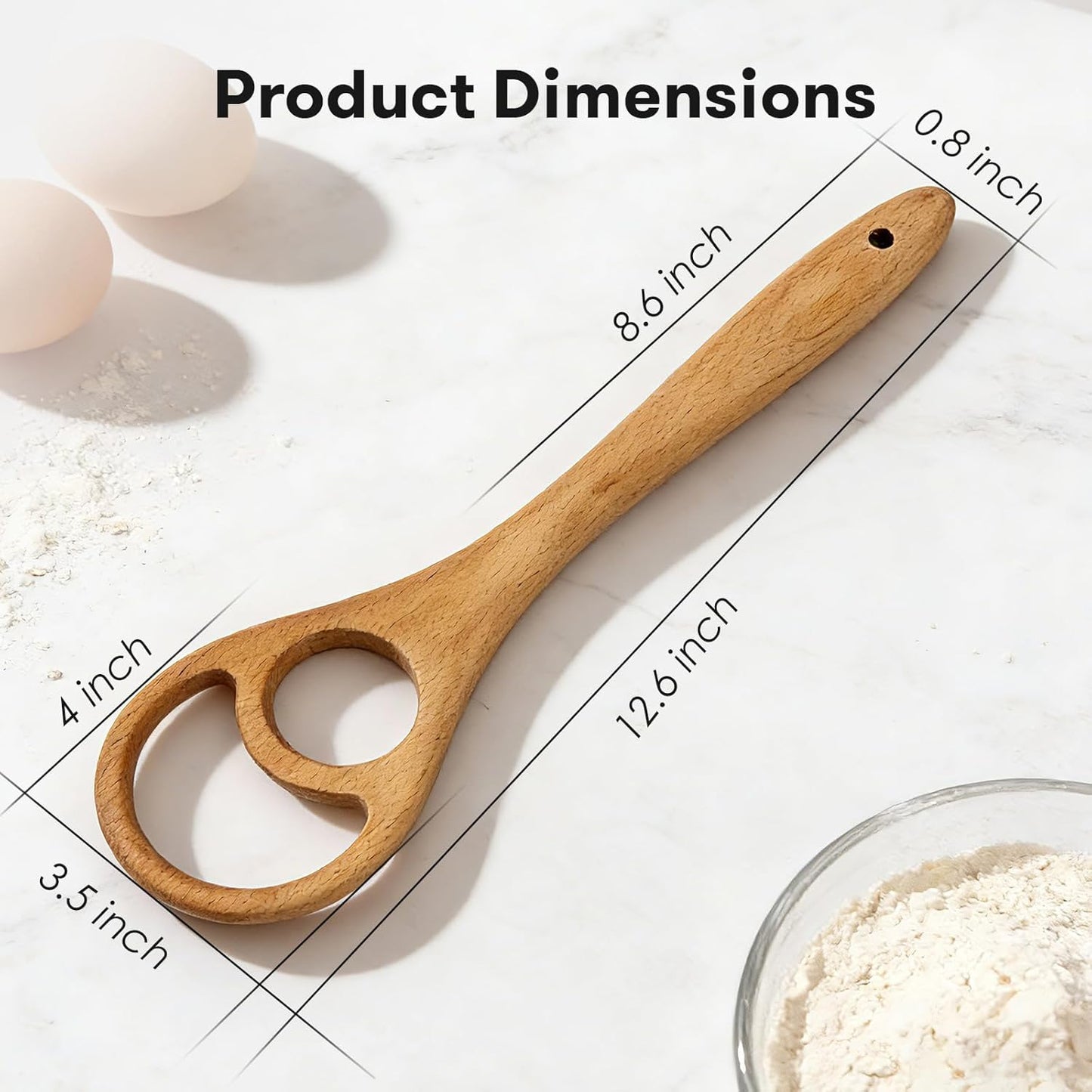 Wooden Danish Dough Whisk for Sourdough, One-Piece 2 Pack | 12.6-Inch Long Handle, Handcrafted From Natural Wood, Flow-Through Design Mixes Batter Evenly, Sturdy One-Piece Build
