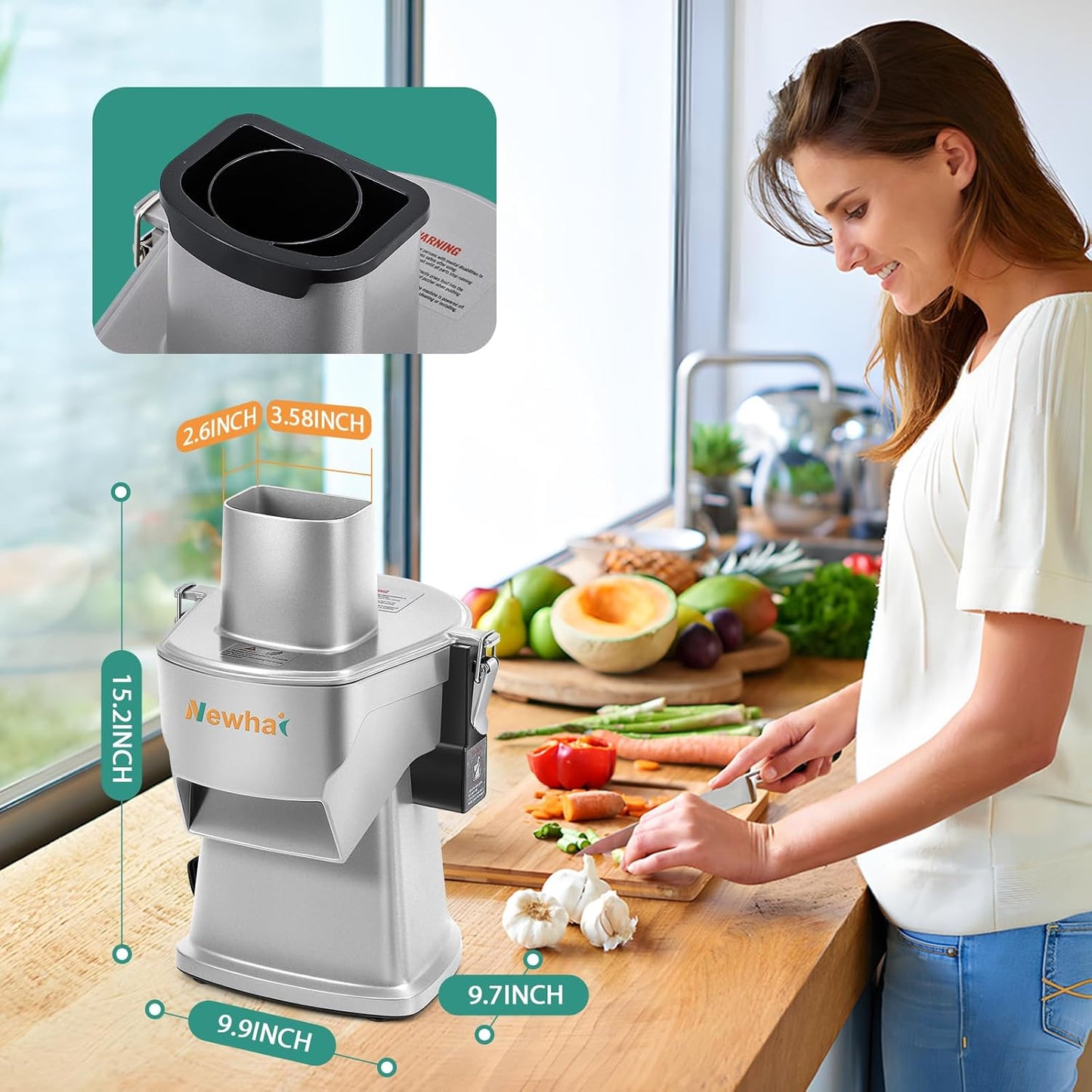 Upgraded 4 In 1 Electric Vegetable Dicer Slicer Shredder Strip Cutter Commercial Vegetable & Fruit Chopper Multifunctional Automatic Veggie Cutter for Onion Potato Cabbage Lemon, 200W, 110V