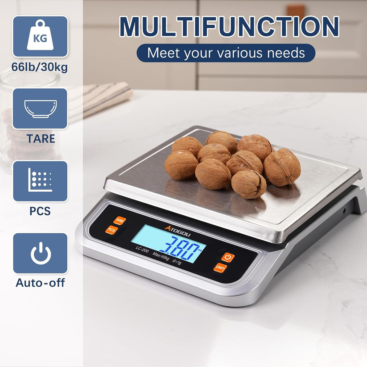 88lb Food Scale, Commercial Kitchen Scale Plug-in Usable