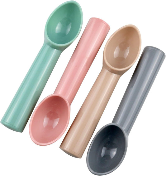 4PCS Plastic Ice Cream Scoop Ice Scoop Holder Melon Baller Scoop Ice Cream Scooper Cookie Scoop for Ice Cream Fruit Watermelon Spoon and Other Kitchen Tools (Rose Red Pink Green Grey)