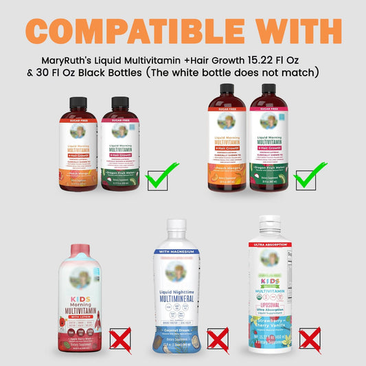 Shot Glass Set for Mary Ruth Multivitamin, 2Pcs Shot Glass Measuring Cup & 2Pcs Pump Dispenser for MaryRuth's Liquid Multivitamin 30 Fl Oz & 15 Fl Oz Bottle (Bottle Not Included)