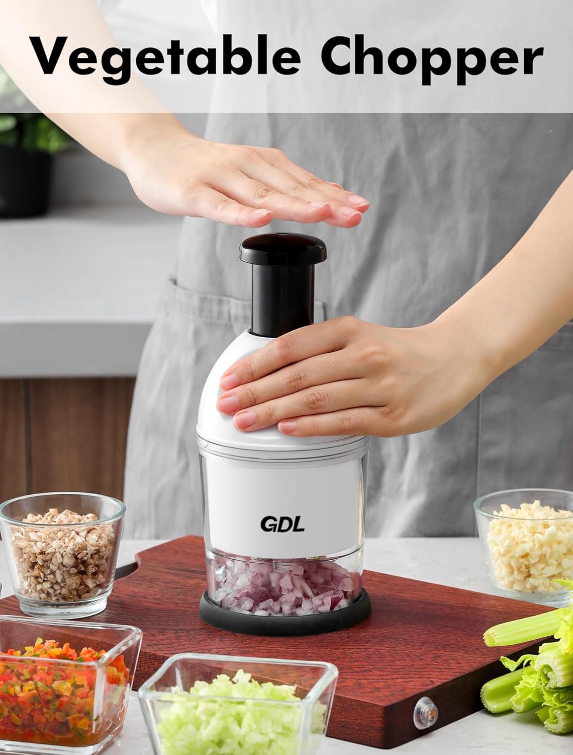 Food Chopper, Manual Slap Vegetable Chopper Onion Dicer, Garlic Mincer | Hand Chopper for Onion Nut Pepper Celery Tomato, Easy & Safe Chopping, No BPA, Durable Stainless Steel Blade, Dishwasher Safe