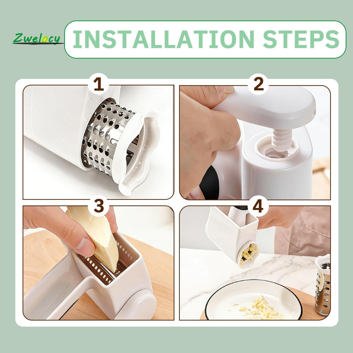 Cheese Grater with Hand Crank for Parmesan & Hard Cheeses - Shatter-Resistant & Easy to Clean,Restaurant Quality, White