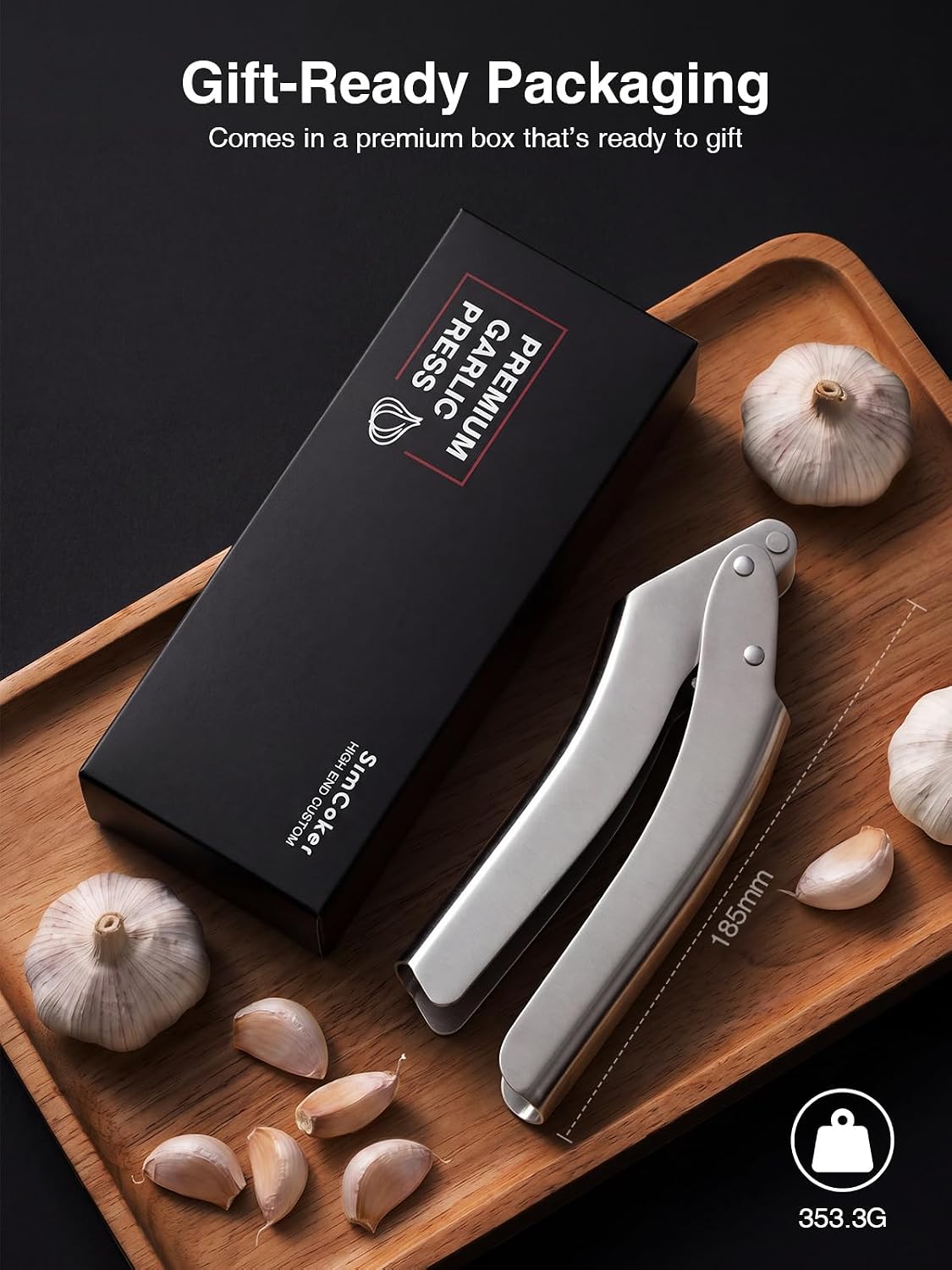 Garlic Press, No-Peel Garlic Crusher with 270° Flip for Easy Cleaning