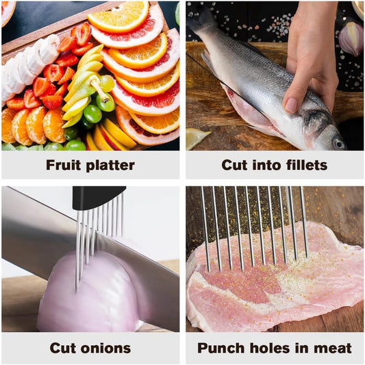 Stainless Steel Onion Holder, 2025 New Vegetable Holder for Slicing, Multifunctional for Fruits and Vegetables, Tool for Meat, Lemon, Onion, Potato, Tomato (2PCS)