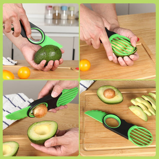 3-in-1 Avocado Slicer Tool & Stainless Steel Pitter | Multifunctional avocado cutter, peeler, and scooper with a non-slip grip. Top-rack dishwasher safe for easy cleaning.