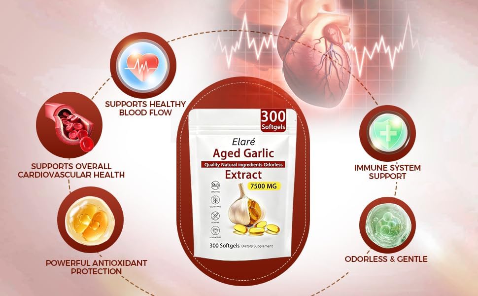 Aged Garlic Extract Capsules, Odorless Garlic 15:1 Extract Formula - 600 Count, Garlic Supplement, 2-Year Matured - for Heart & Immune Support,Gluten-Free