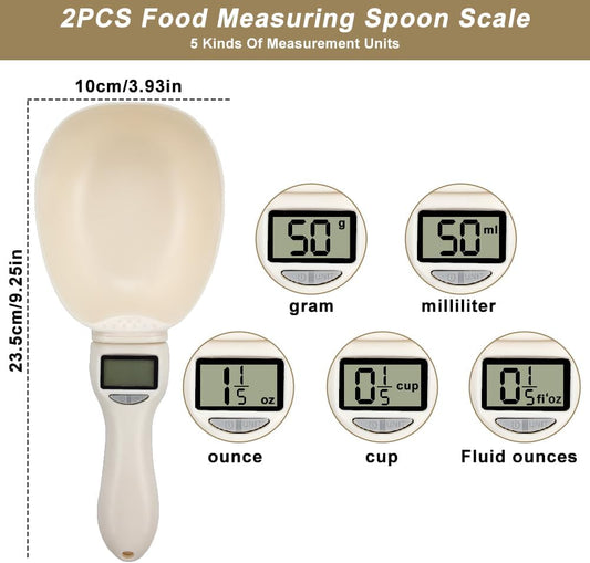 2PCS Digital Measuring Spoon Scale, Adjustable Electronic Measuring Spoon with 2PCS Hooks, Digital Kitchen Scale Spoon with Removable Handle, for Cooking, Baking, Pet Food, Daily Meals