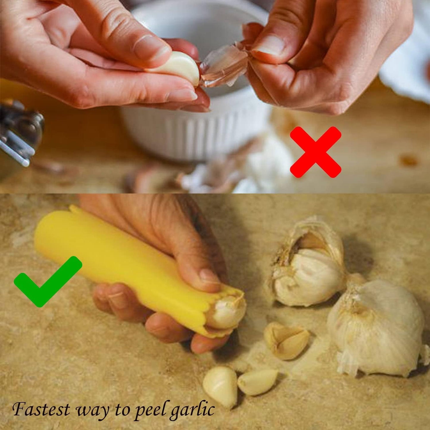 Garlic Peeler Tube Set (Silicone Peeler and Cleaning Brush), Roller Garlic Peeling Kitchen Tool – Easy Cleaning and Dishwasher Safe