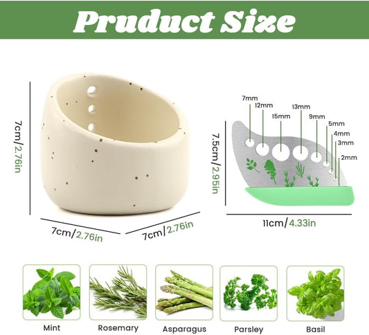 Herb Stripper Bowl, Ceramic Herb Peeling Bowl, Kitchen Herbs Leaf Stripping Tool, Pottery Herbs Peeler with 9-Hole Stainless Steel Peeler for Kale,Thyme,Basil,Rosemary Stripper