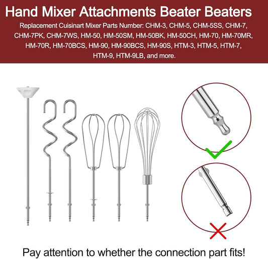 Hand Mixer Beaters Attachments for Cuisinart Hand Mixer CHM Series | 6 Pcs Hand Mixer Beaters Dough Hook and Blending Rod for Cuisinart Hand Mixer Attachments CHM-3 CHM-5 CHM-7 HM-50 HM-70