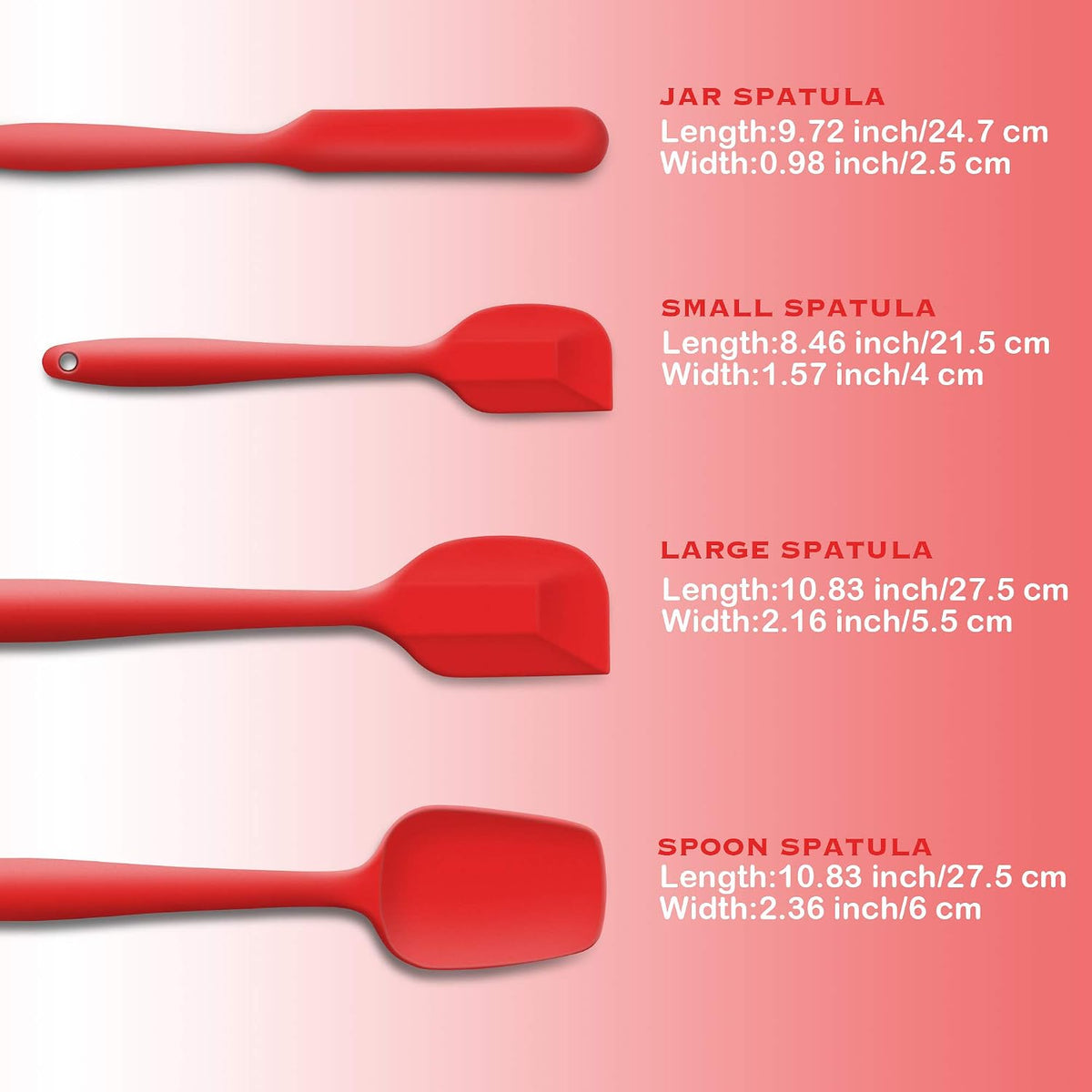 4 Piece Silicone Spatula Set, Flexible Heat Resistant Non-scratch Baking Cooking Rubber Spatulas with Stainless Steel Core, Orange