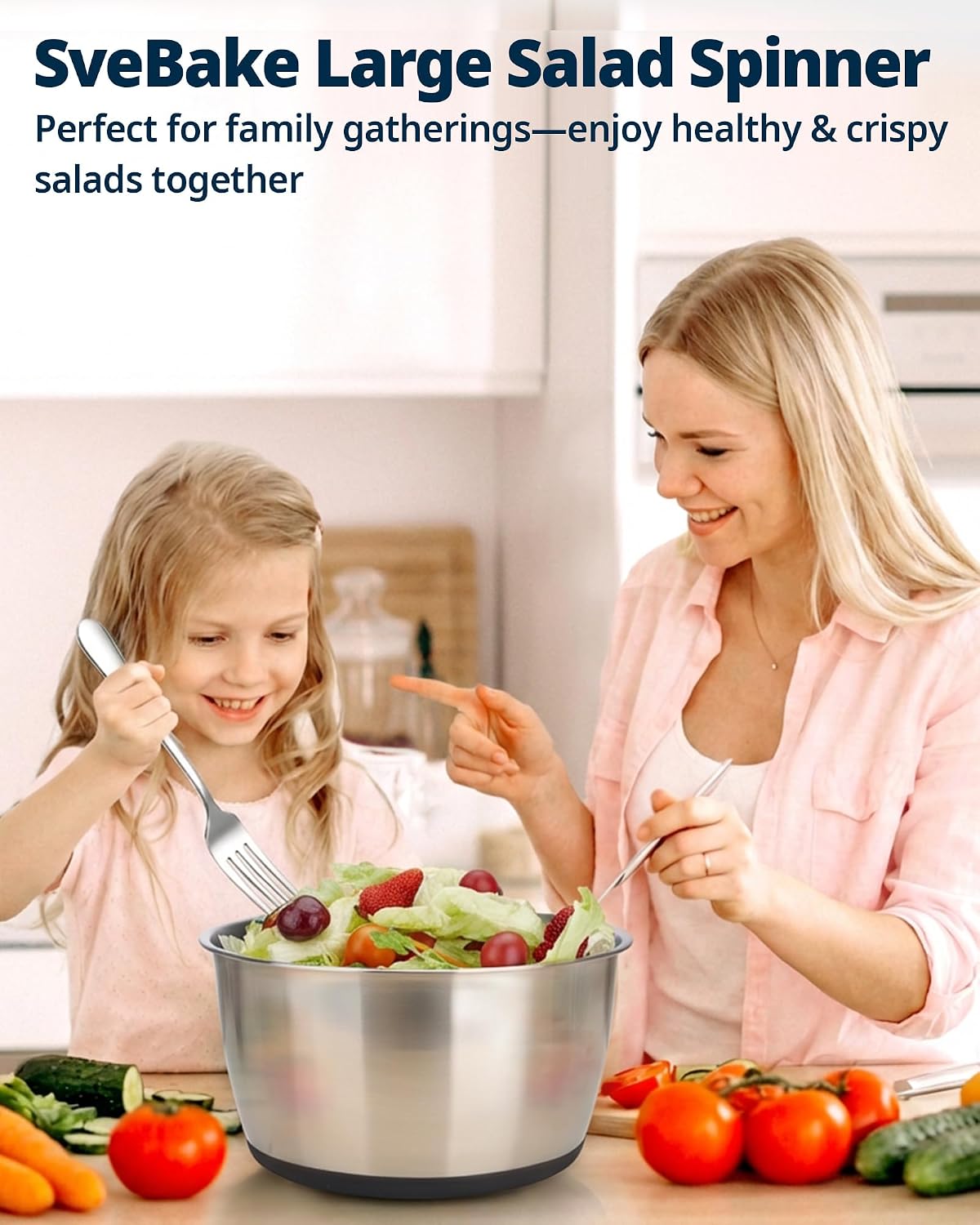 Stainless Steel Salad Spinner 6.34Qt, BPA-Free Large Lettuce Dryer