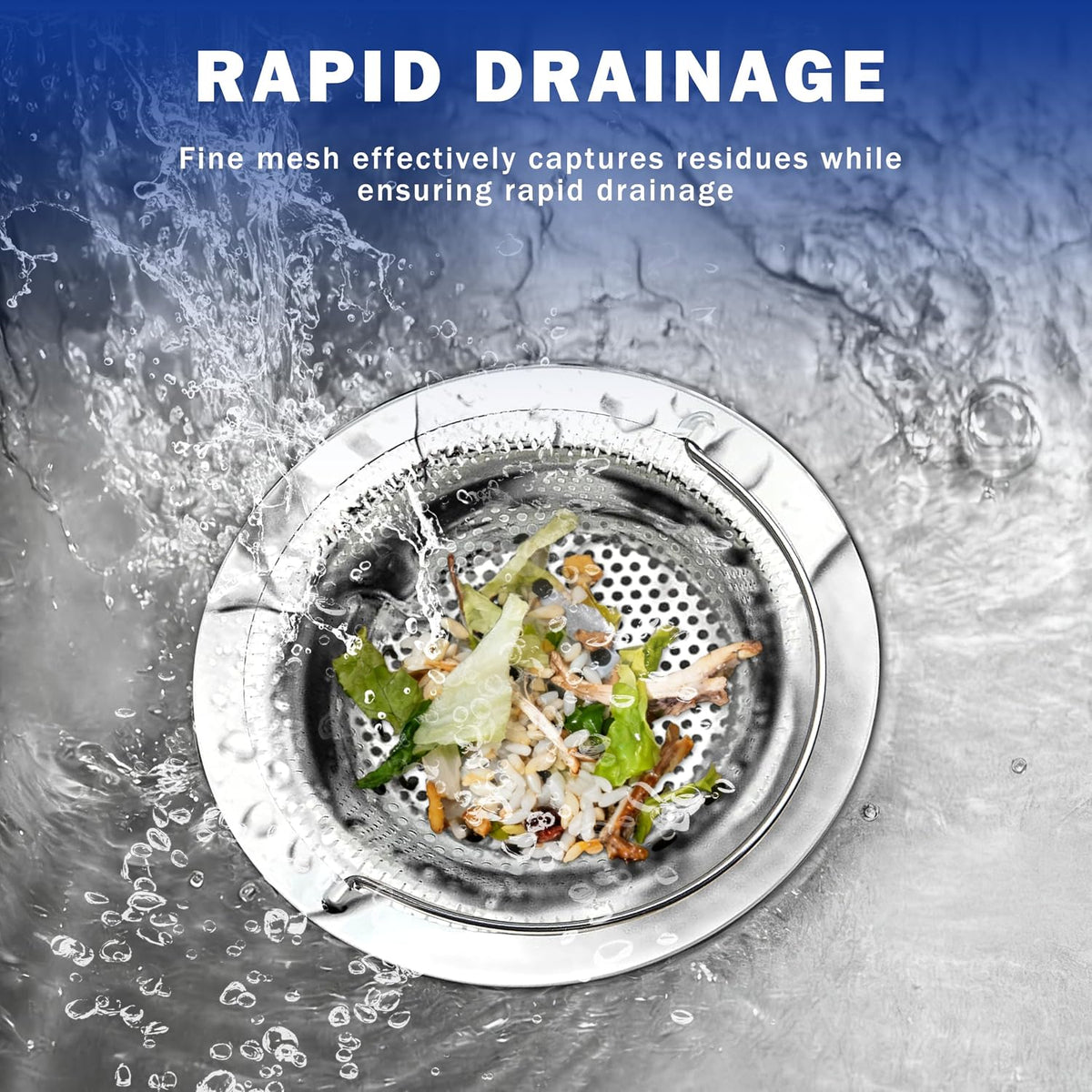 Kitchen Sink Drain Strainer with Handle, Universal Stainless Steel Food Catcher Basket, Rust Free, Fits Most Kitchen Sinks