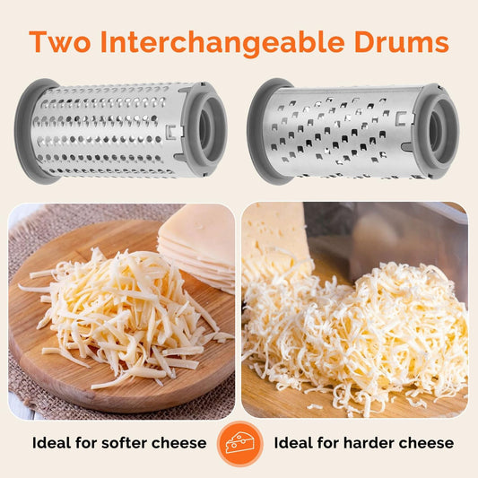 Patented Handheld Parmesan Cheese Grater with 2 Rotary Drums, White | Effortless Hand Crank, 2 Stainless Steel Drums, Fine & Coarse, Restaurant Quality, BPA Free, Fully Dishwasher Safe