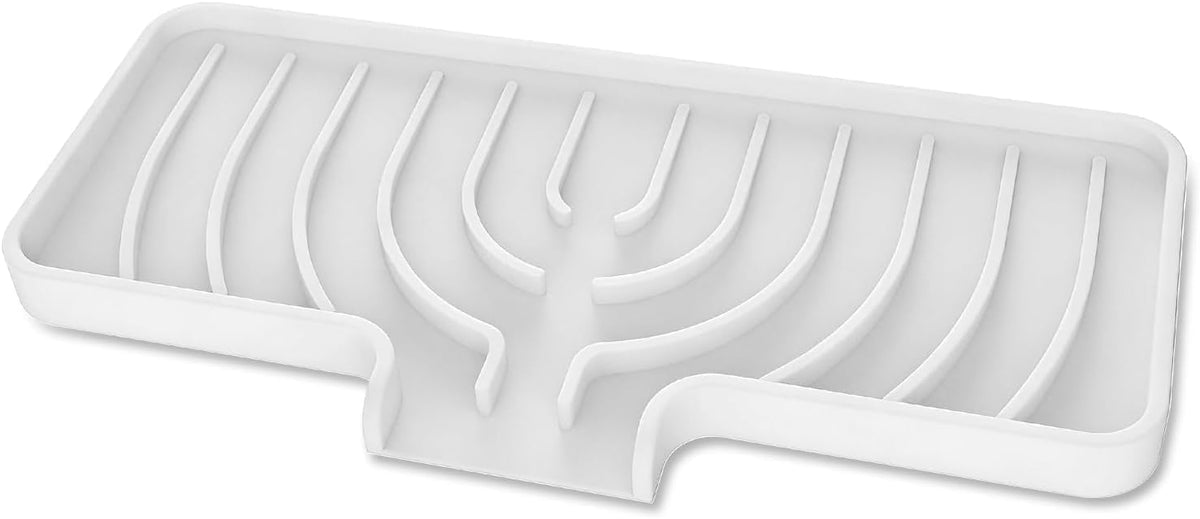 Silicone Sponge Holder for Kitchen Sink, (10x4 In) Sink Caddy with Drain Spout, Self Draining Soap Tray & Organizer, Kitchen Accessories,Bathroom Organizer, Easy to Clean (Grey)
