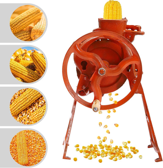 Corn Sheller, Hand Crank & Electric Corn Thresher Peeling Peeler, Corn Cob Stripper Tool with Handle, Manual Dry Corn Shelling Machine for Small Farm and Household Usage (Orange)
