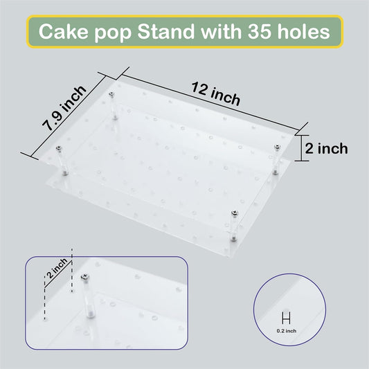 Cake Pop Kit Including 200 pcs 6 inch Lollipop Sticks and 200 Clear Wrappers, 35 Hole Clear Acrylic Display Stand, Metal Baller Scoop, Culinary Decorating Scooper, 200 pcsTwist Ties