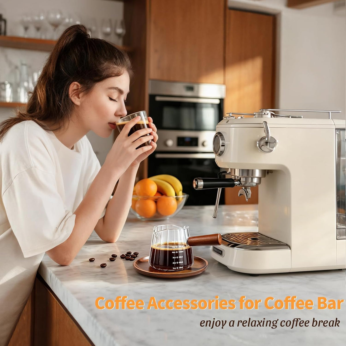 6oz Espresso Measuring Cup,Espresso Cup with Wood Handle/Double Spout 1 Pcs