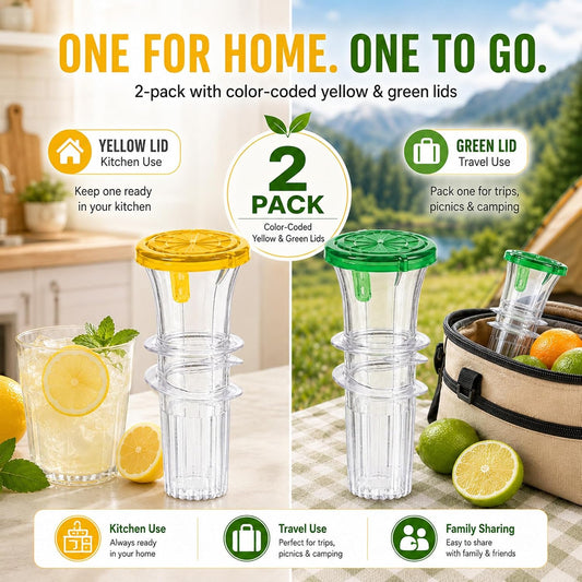2026 NEW Lemon Squeezer 2-Pack, Manual Citrus Juicer with Screw Top | Built-In Pour Spout Handheld Press for Lime & Orange, Easy to Clean & Carry for Kitchen, Cocktails Drinks & Outdoor Use