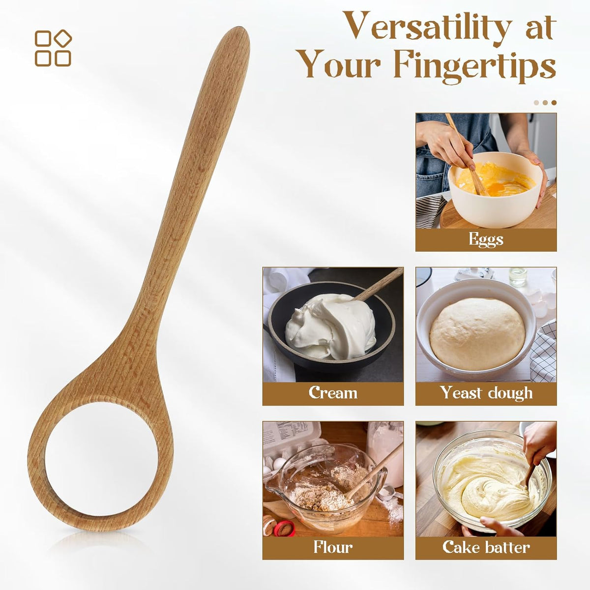 12-Inch Danish Dough Whisk, One-Piece Solid Beech Wood Bread Whisk for Sourdough, Pizza Dough, Cookie and Pancake Batter, Hand Mixing Tool