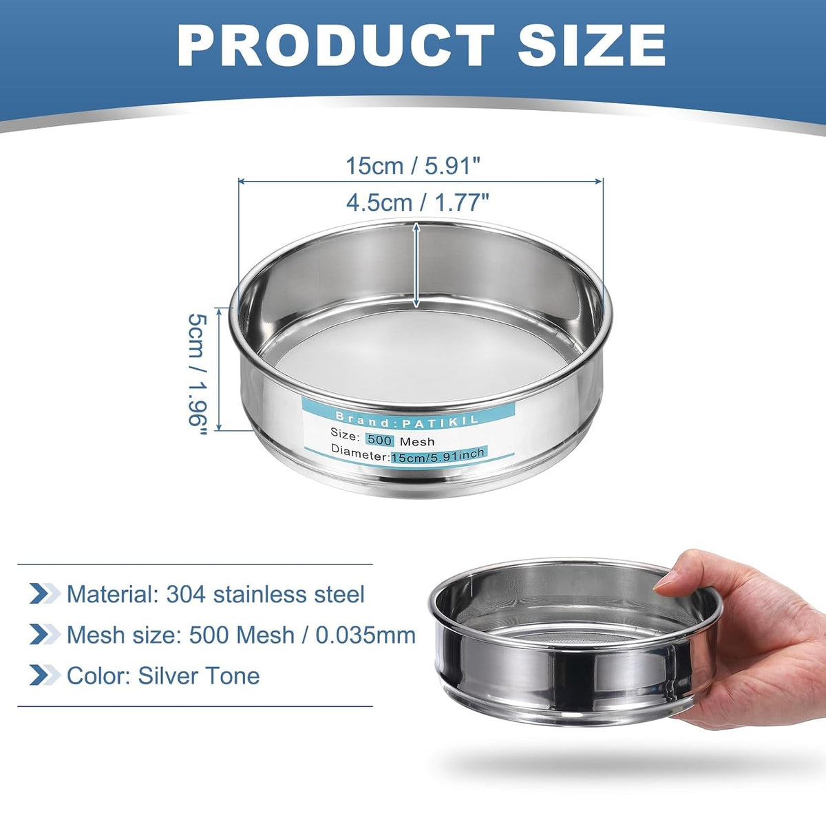 20 Mesh(0.9mm) Lab Sieve, 5.9"(15cm) Diameter Sifting Screen 304 Stainless Steel Wire Cloth Fine Mesh Sieve for Industrial Laboratory Home Soil Sifter Dry Sift Screens Hash - Colors B