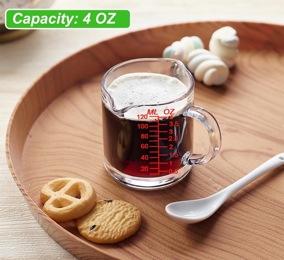Shot Glass Measuring Cup 4 Ounce/120ML Liquid Heavy High Espresso Glass Cup with Handle,Double Spouts(Pack of 2)