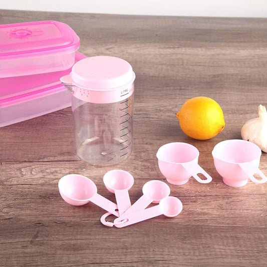 Measuring Cup and Measuring Spoons Set Plastic Kitchen Baking Cooking Tools for Dry or Liquid Ingredients, 7 Pcs (Pink)