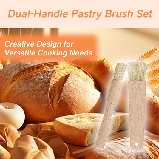 2 Pcs Pastry Brush for Baking Bread with Natural Wood and Bristles Cooking Brushes Food Brushes Round and Flat Dishwasher Safe Good Grips Bread Cake Chocolate Durable Kitchen Culinary Utensil