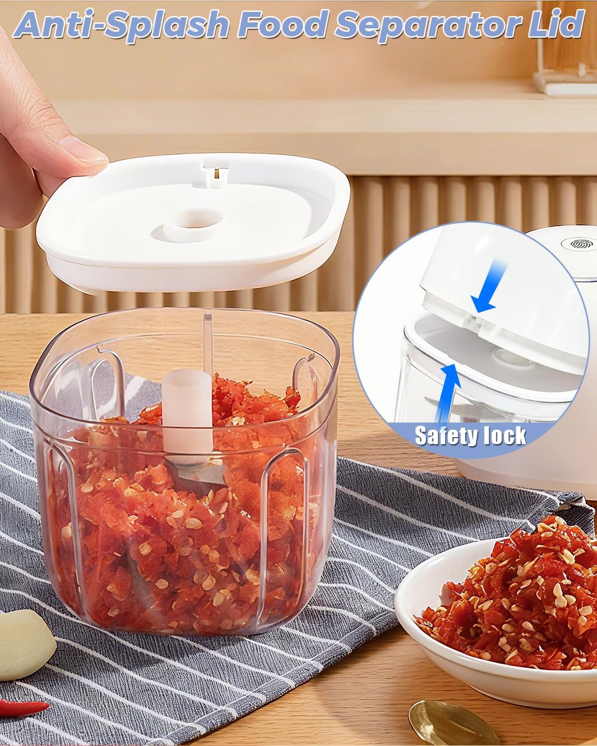 Electric Garlic Chopper, Mini Food Processor Veggie Grinder 350ML