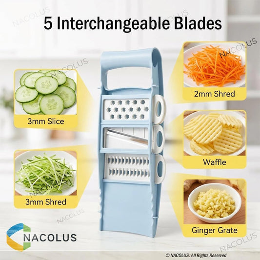 Handheld Mandoline Slicer for Kitchen, Vegetable Slicer Multi Blade Potato Chip, Veggie shredder, Vegetable Cutter, Julienne Shredder and peeler For Small Job In Kitchen Blue