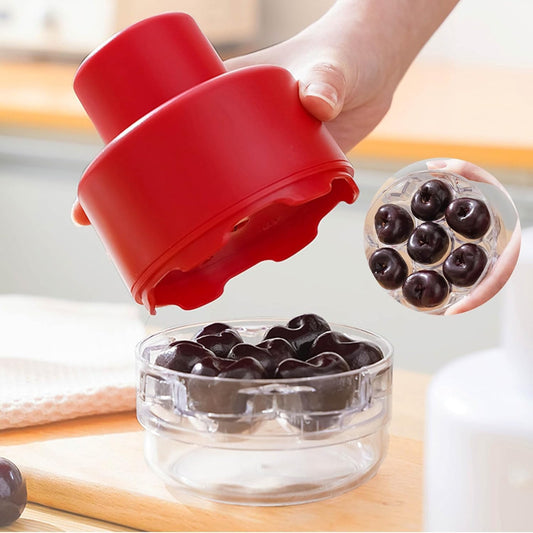 Efficient 7-Hole Cherry Pitter Tool – Quick-Release Seed Remover for Bakey, Time & Space-Saving Design (Red)