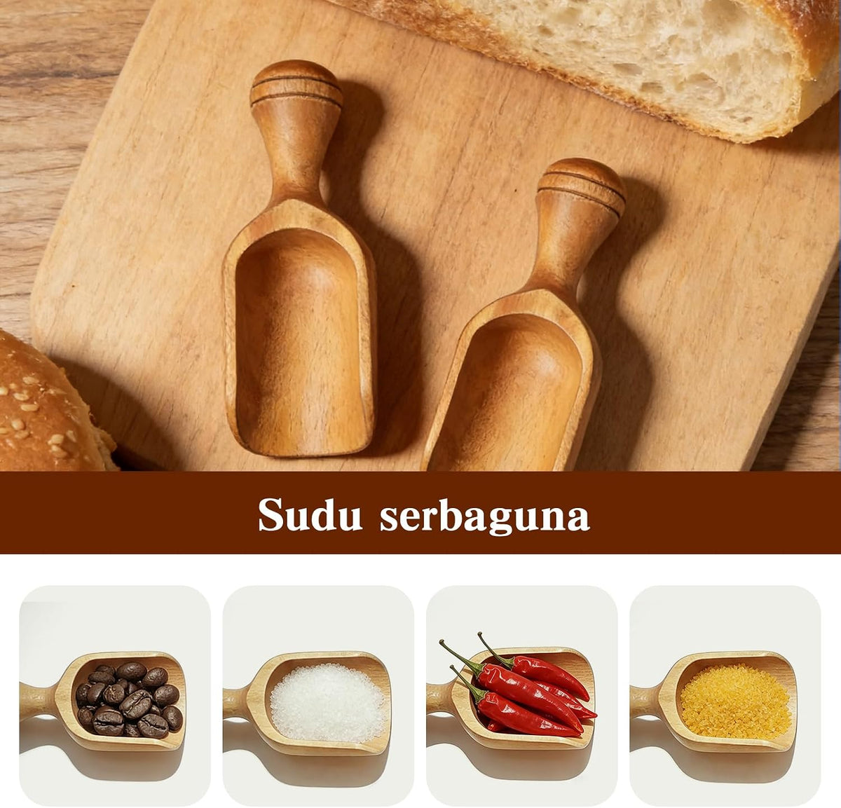 Wooden Coffee Scoop Set, Coffee Bean Scoop & Scoops for Jars, Multipurpose Spoon for Ground Coffee, Tea & Kitchen Dry Goods,4 Pack