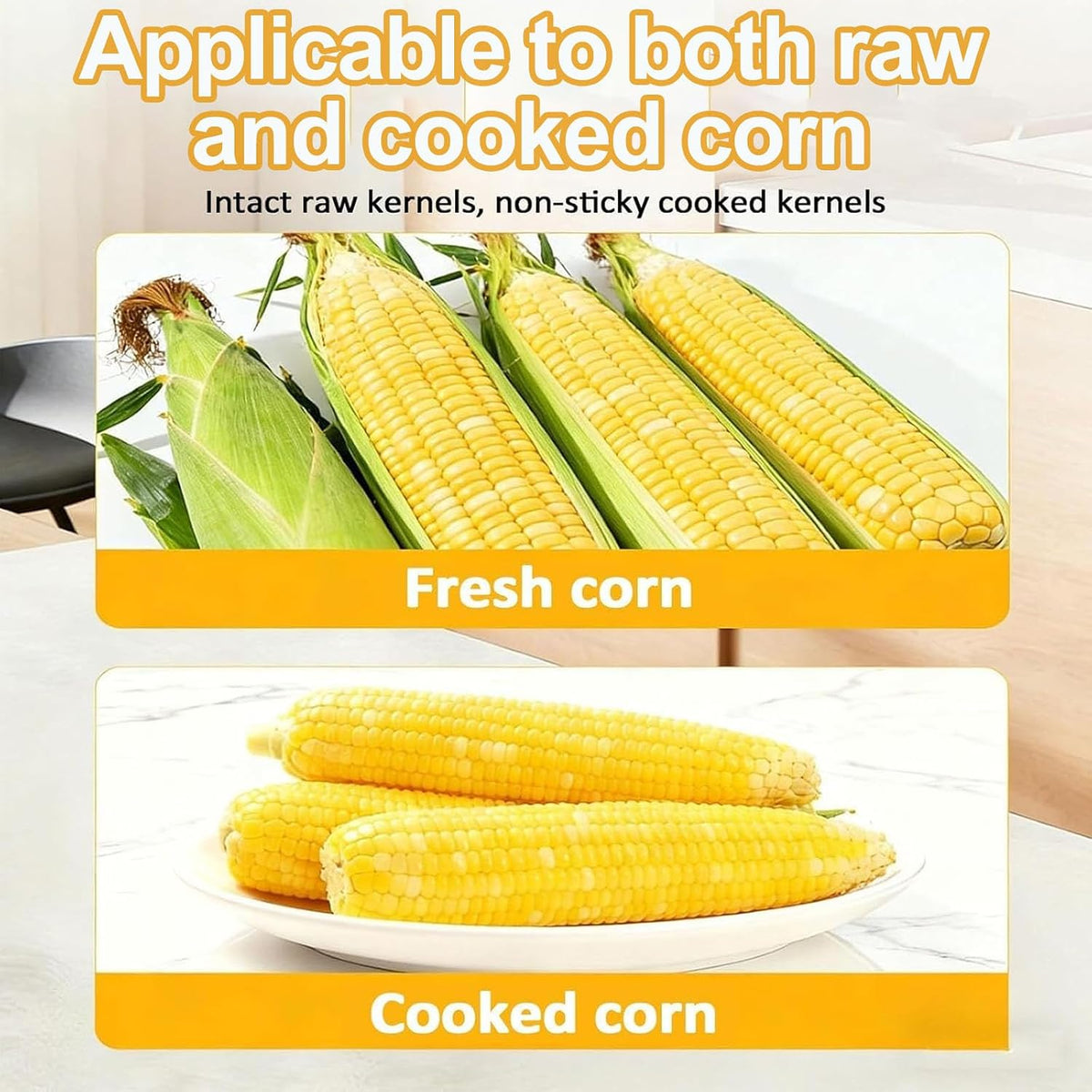 Electric Fresh Corn Stripper, 40W Stainless Steel Corn Cob Thresher, 6.5cm Feed Inlet, Removable Blade, Quick Kernel Removal for Fresh and Cooked Corns, Commercial Use