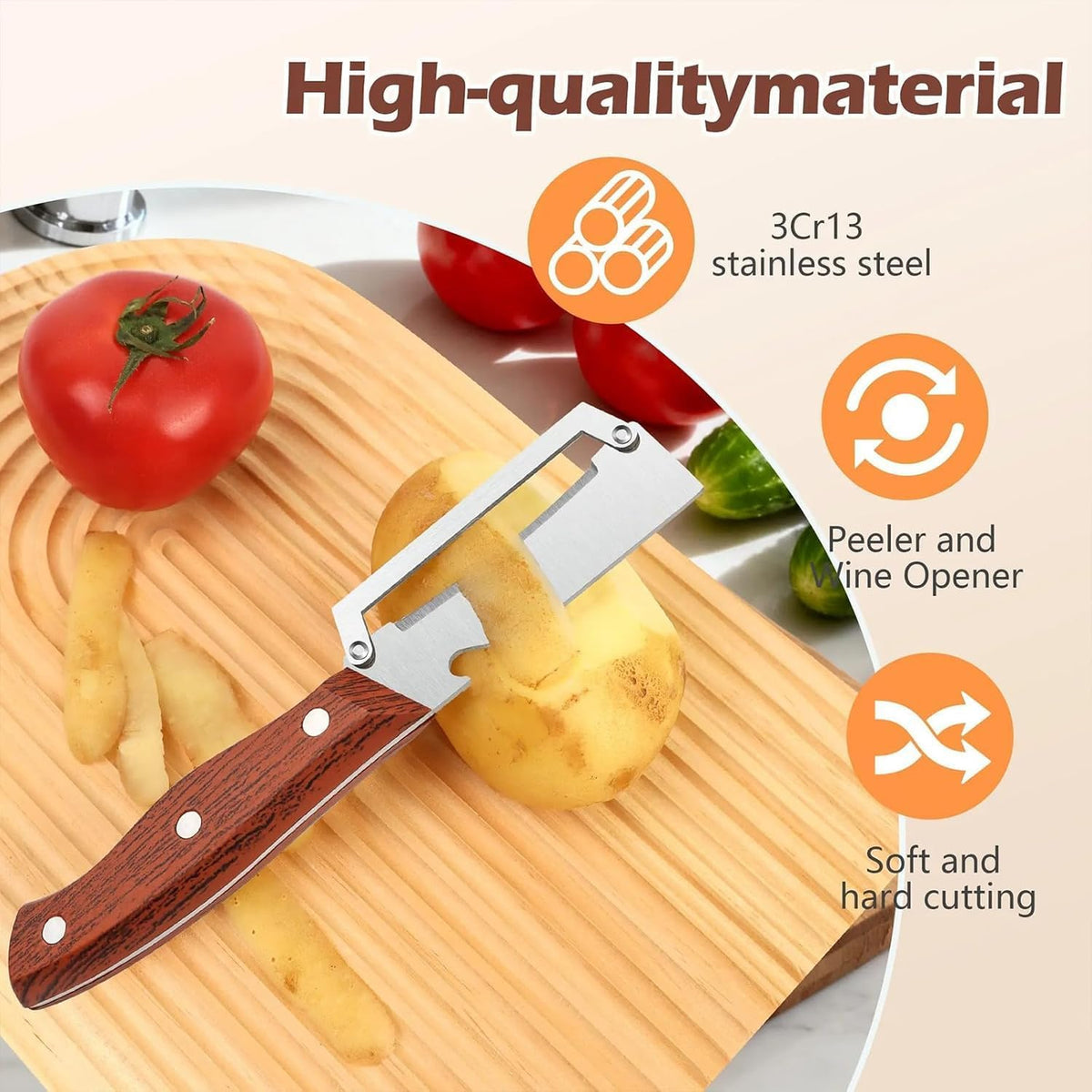 2026 Upgrade Vegetable Peeler With Wooden Handle, Stainless Steel Wide Blade Potato and Carrot Peeler, 2-in-1 Veggie PeelerIncludes a bottle opener; perfect for the kitchen, camping, and travel