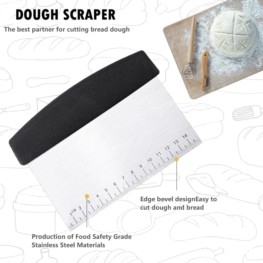 Bread Making Tool Set,Dough Scraper and Bread Scoring Tool for Making Beautiful Bread Tools-Dough Whisk,Dough Scrapers, Bread Lame with 10 Blades Included Replacement (Red)