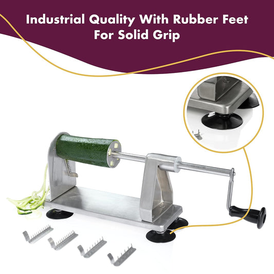 Stainless Steel Vegetable Spiralizer - 5 Blade Zucchini Noodle Maker - Industrial Quality Vegetable Slicer for Veggies, Salad Chopper, Potato Cutter, Zoodle Maker, 9 x 3.5 x 4.8 Inches