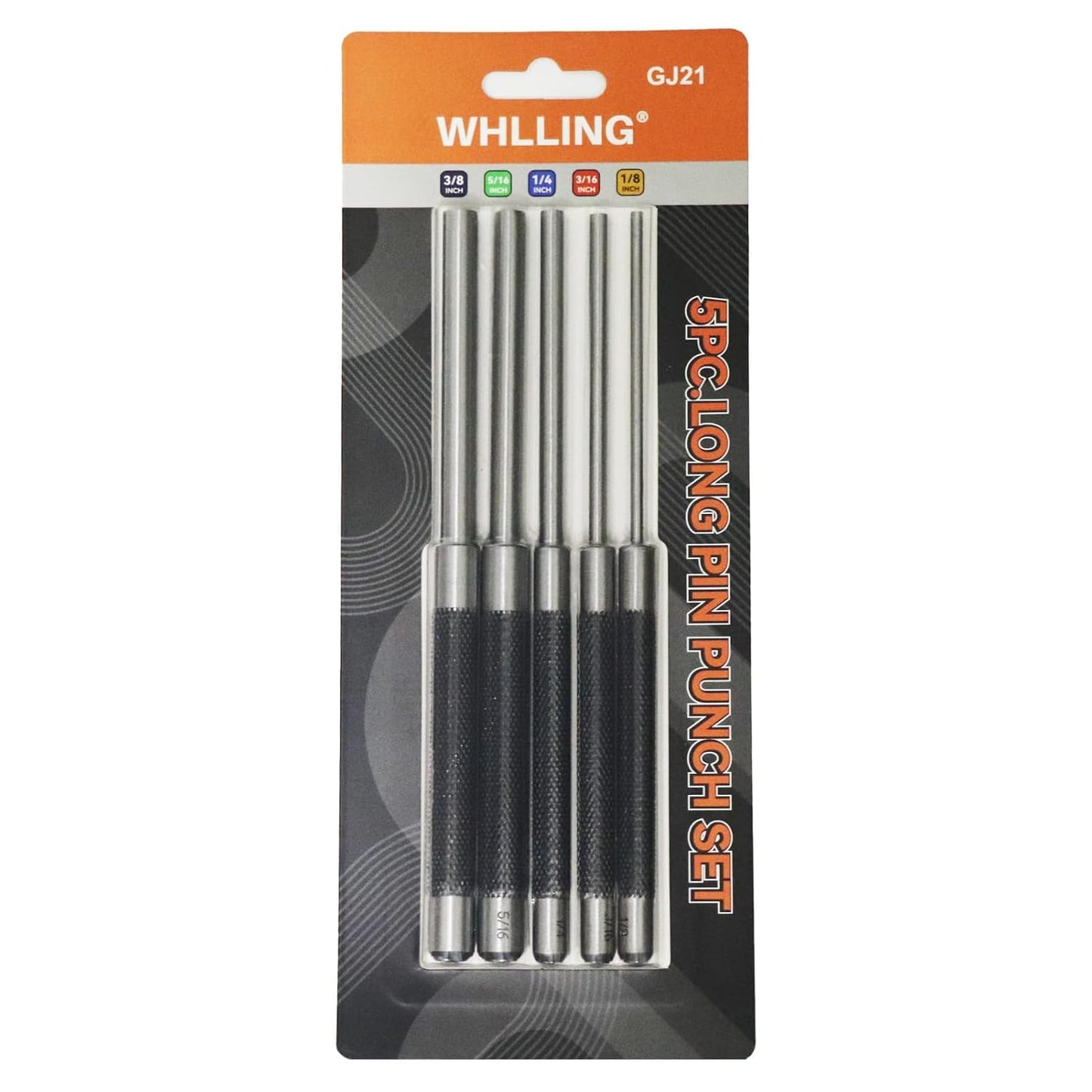 5-Piece Roll Pin Punch Set, 8-Inch Carbon Steel Pin Punch Set | Pin Punch Set with Knurled Grip, Pin Diameter 1/8", 3/16", 1/4", 5/16" and 3/8"