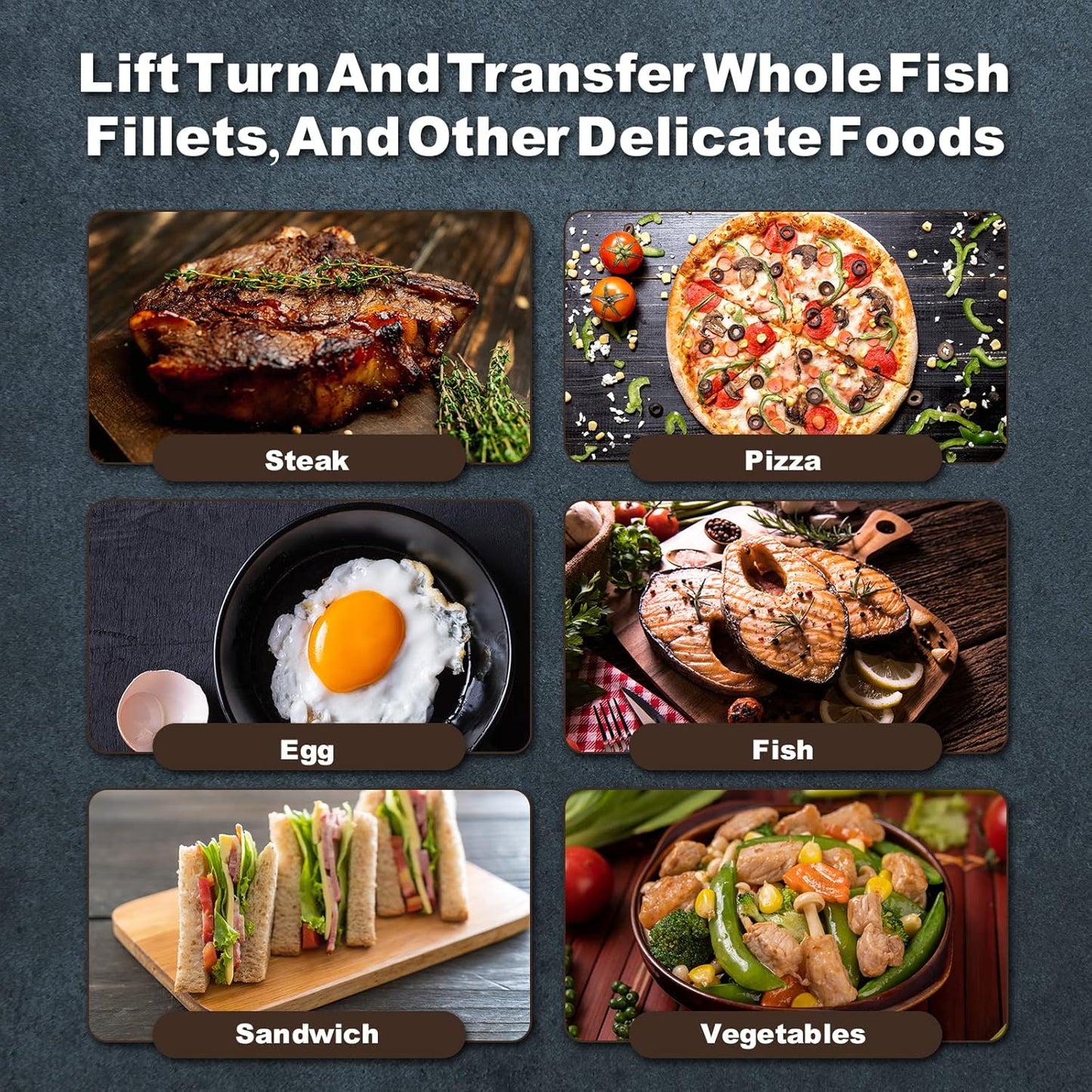 Fish Spatula Stainless Steel Slotted Turner with Sloped Head Design for Flipping Delicate Food, Egg, Patties, Fries
