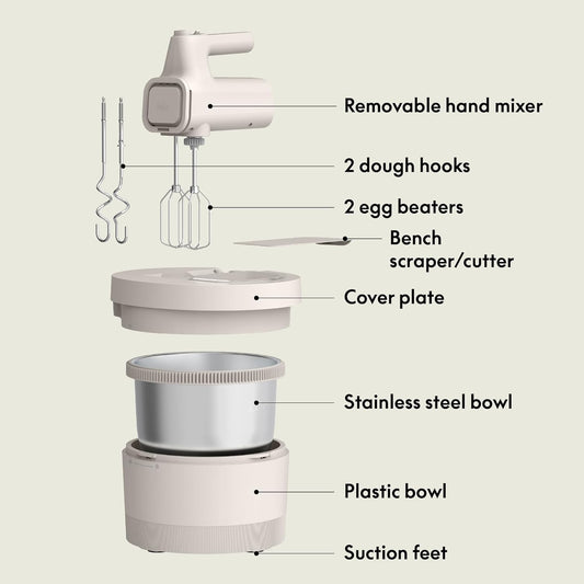 3.5 Qt Hand & Stand Mixer, 2 in 1 Electric Mixer with Bowl, Dough Hook, Whisk & Egg Beater, Multifunctional Handheld Mixer for Baking, 200 Watt, Oatmilk
