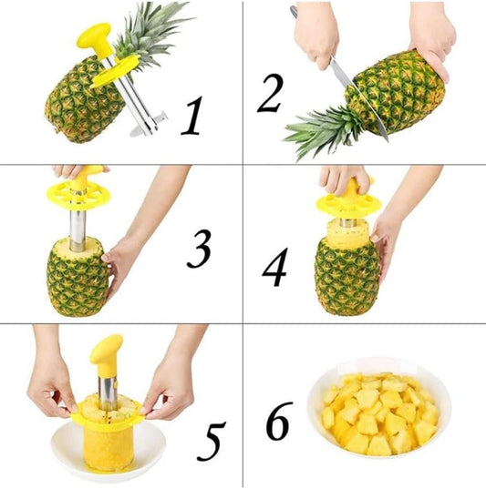 Pineapple Corer Slicer Peeler Stainless Steel for Diced Fruit Rings All in One (Yellow)