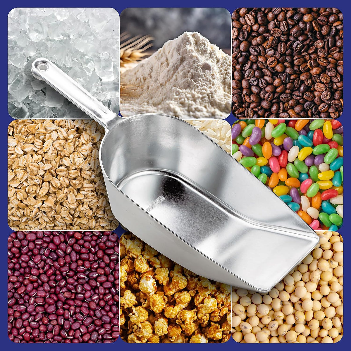 Kitchen Flat Bottom Food Scoops, 5-Inch, 7.5-Inch, 8.75-Inch, Commercial-Grade Anodized Cast Aluminum, Set of 3