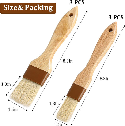 6Pcs Pastry Brushes, Natural Bristle Basting Brush for Cooking Food