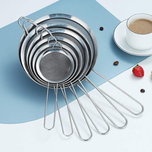 Fine Mesh Strainer 6 Pieces Set, Flour Sifter For Baking, Stainless Steel Clander, Matcha Tea Strainer, Gravy Separator, Stasher Sieve Pasta Strainers