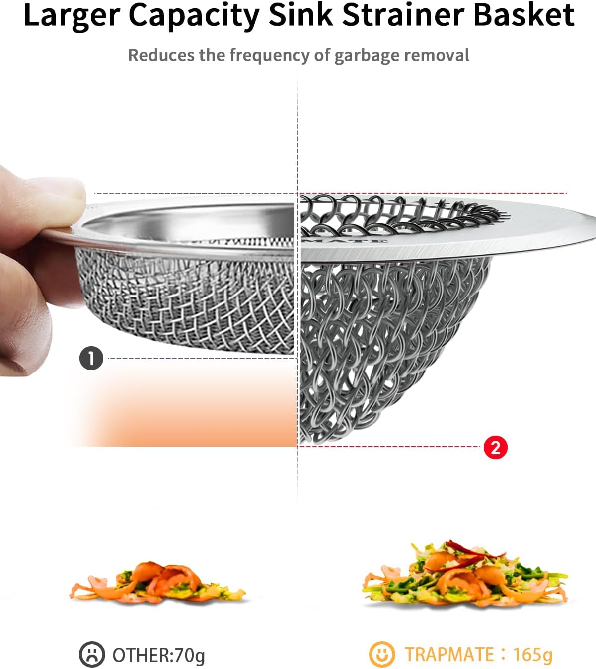 Kitchen Sink Drain Strainer, 4.4" Reversible Chain Mesh Basket